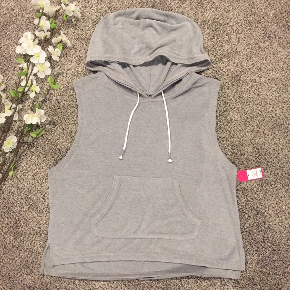 Grey Terry Cloth Sleeveless Hoodie